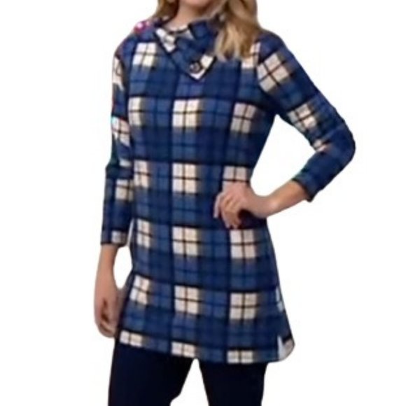 Denim&Co Tops - Denim & Co Printed Brushed Heavenly Jersey Cowl Neck Tunic 9568